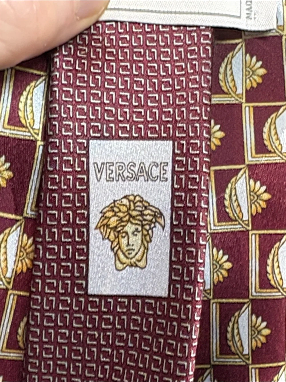 Versace Burgundy and Gold patterned Silk Tie
